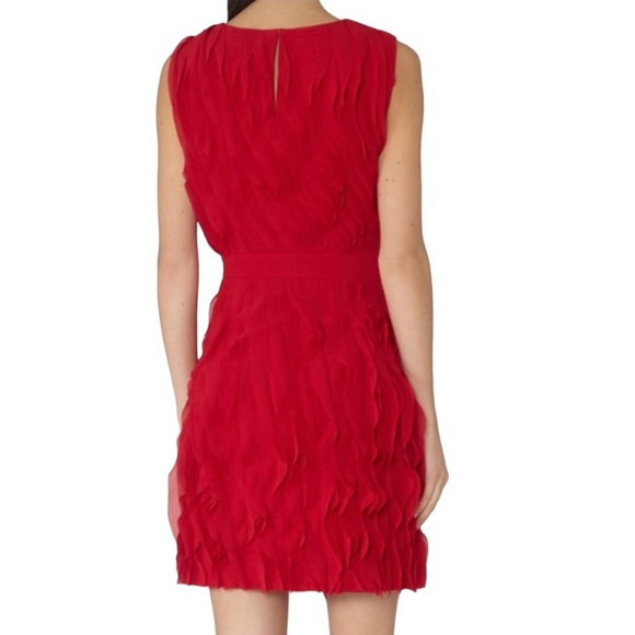 REISS Jasmine Ruffle Detail Sleeveless Crafted Dress, Cherry Red, Size 6 - Picture 2 of 7